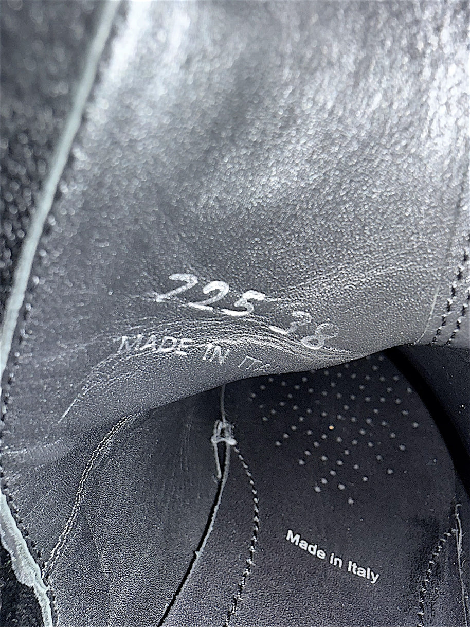 Interior size and Made in Italy markings on Prada Monolith black leather Chelsea boot size 38