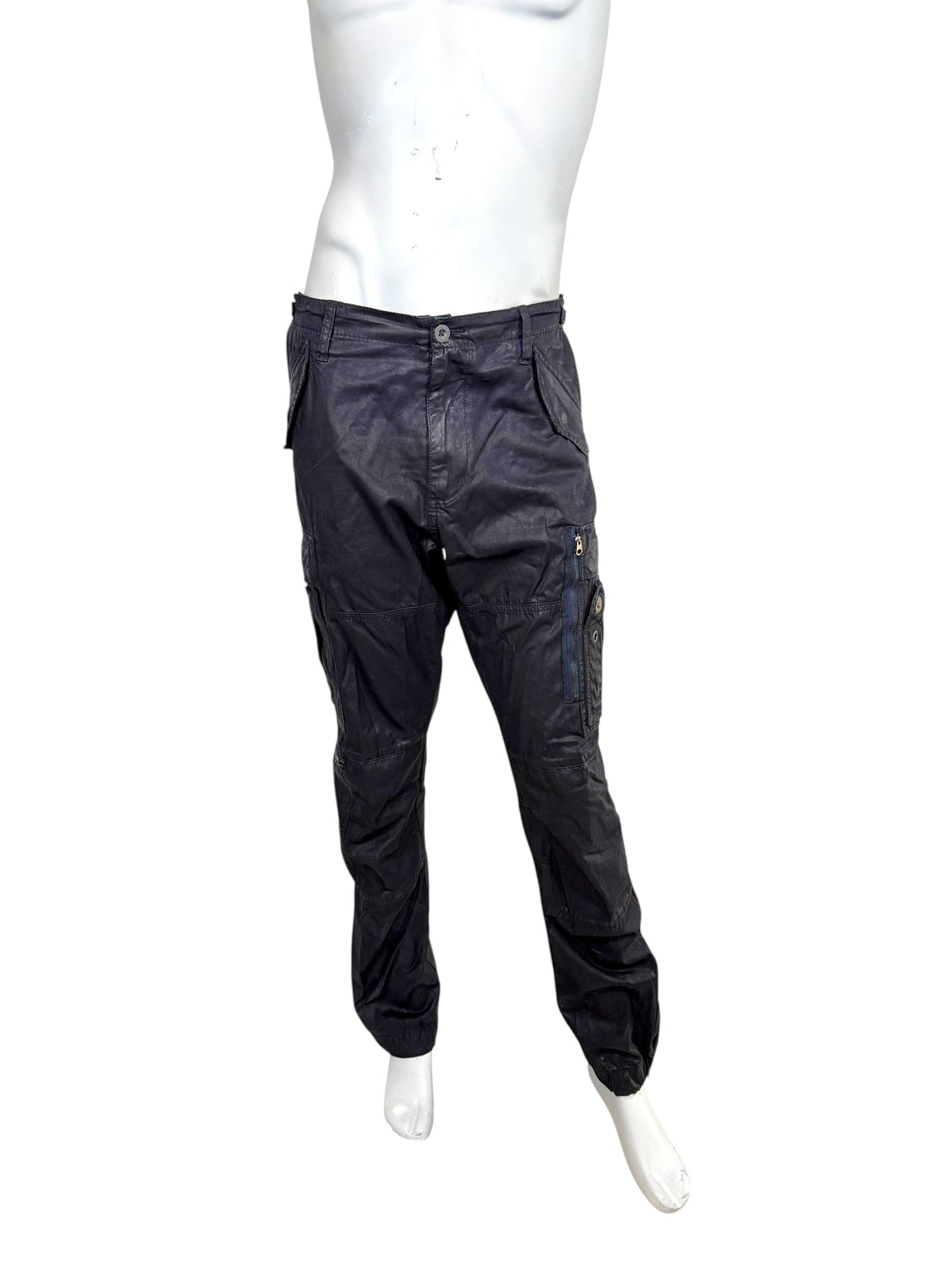 Ralph Lauren Black Label navy waxed cargo pants size 38 front view