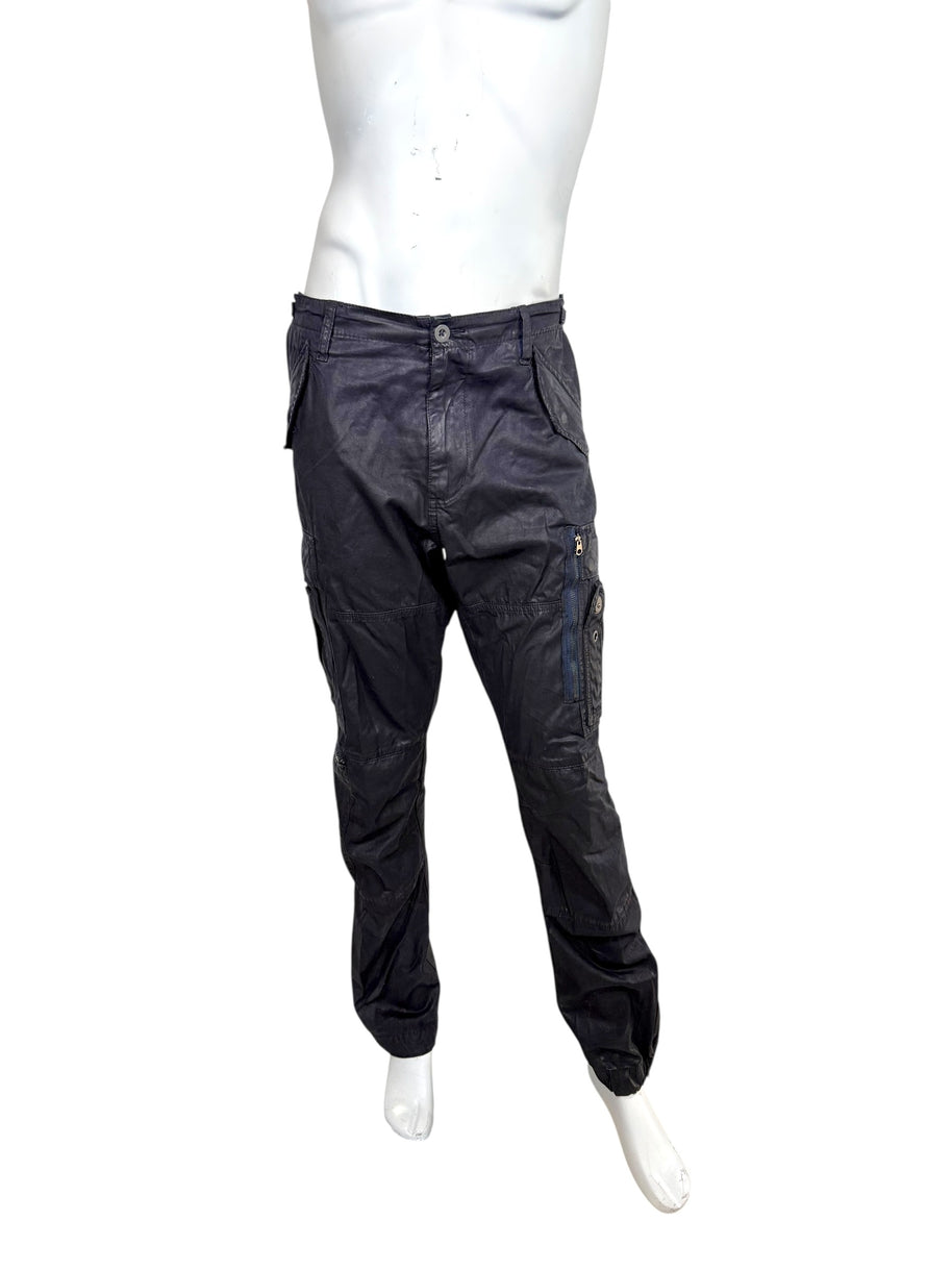 Ralph Lauren Black Label navy waxed cargo pants size 38 front view