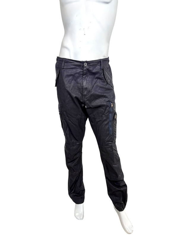 Ralph Lauren Black Label navy waxed cargo pants size 38 front view