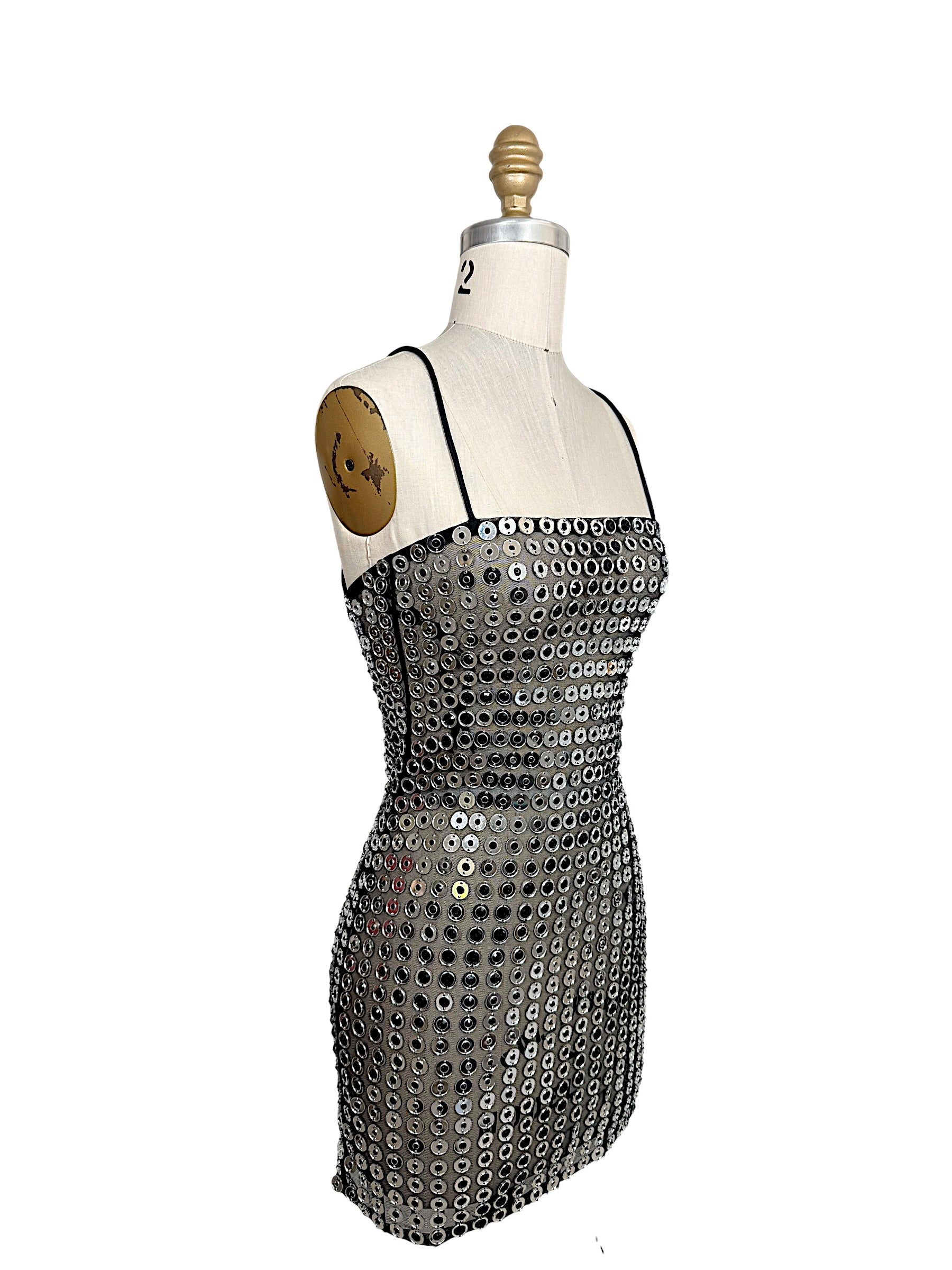 Retrofête Maddy black and silver embellished mini dress shown from front three-quarter angle