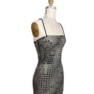 Retrofête Maddy black and silver embellished mini dress shown from front three-quarter angle