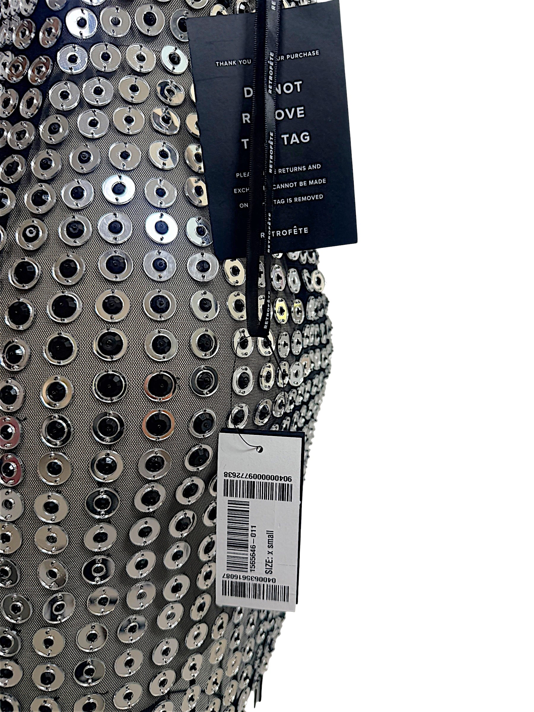 Retrofête Maddy dress with original retail hang tags attached showing tagged size XS