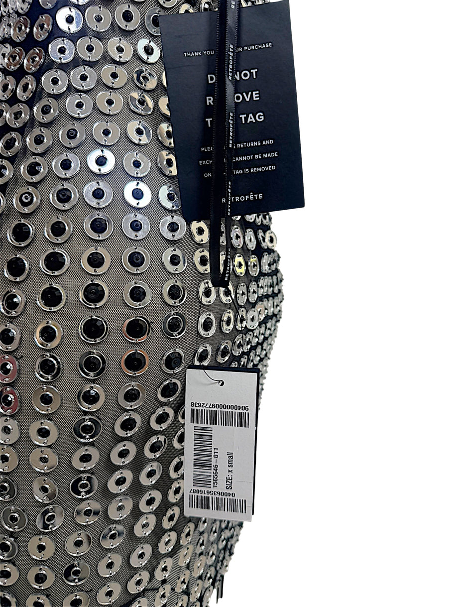 Retrofête Maddy dress with original retail hang tags attached showing tagged size XS