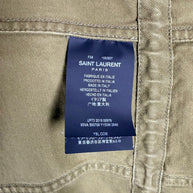 Saint Laurent Paris military jacket interior authenticity details showing French size 34, Made in Italy label and product reference 560709 Y153W.