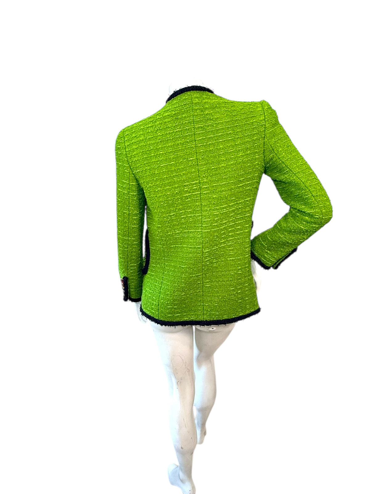 Saint Laurent green tweed jacket rear three-quarter view