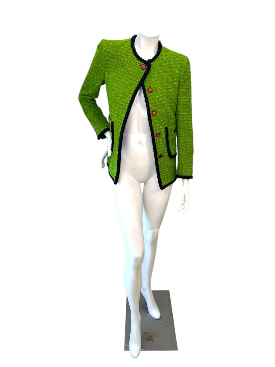 Saint Laurent green tweed jacket FR38 front view worn open on mannequin