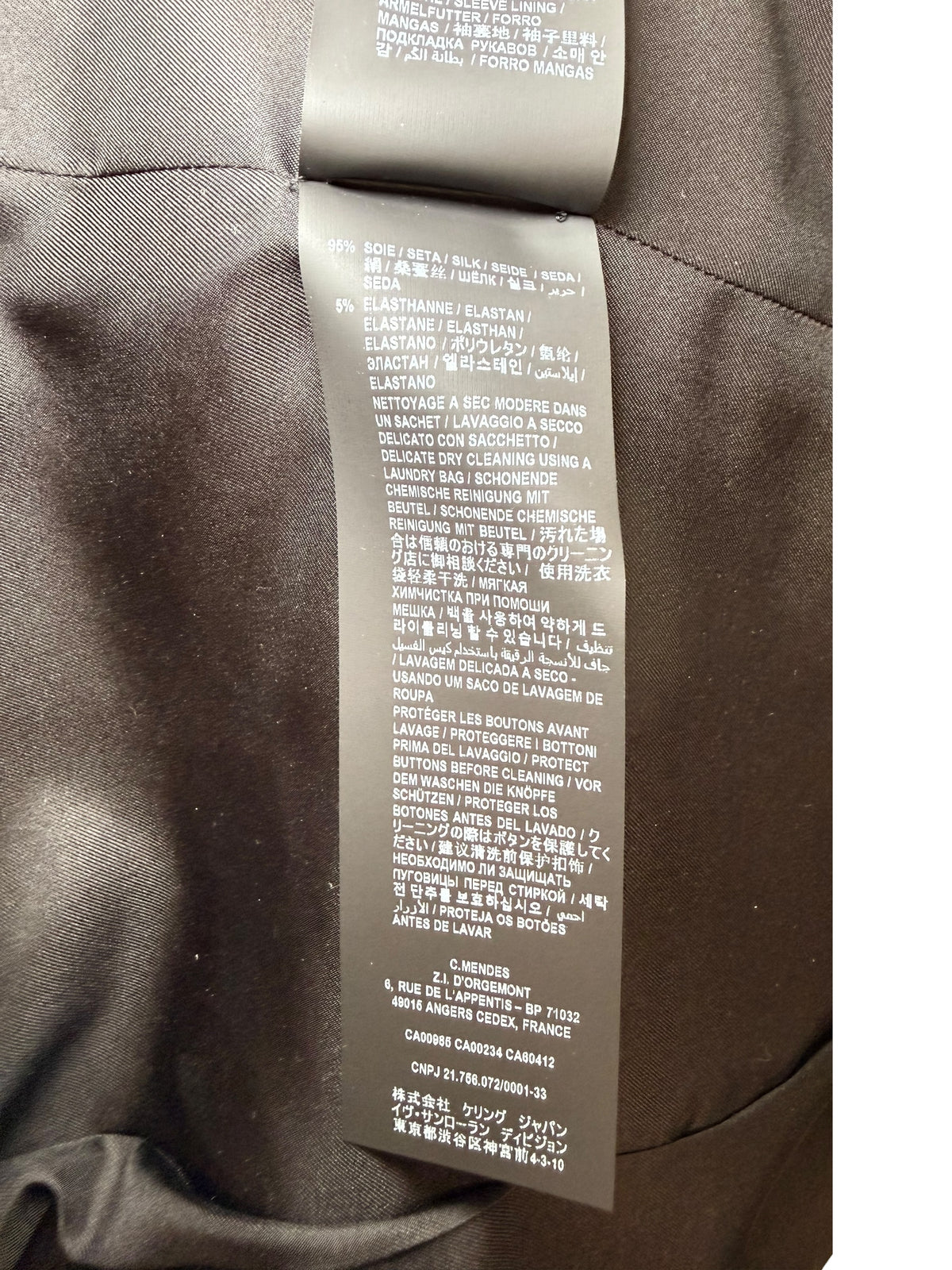 Saint Laurent green tweed jacket interior Made in France label detail