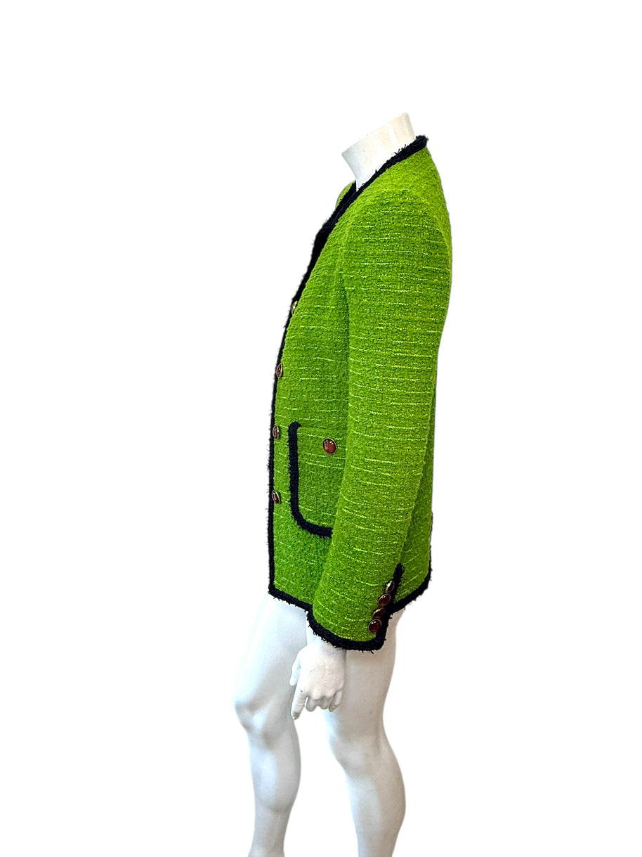 Saint Laurent green tweed jacket side profile on mannequin