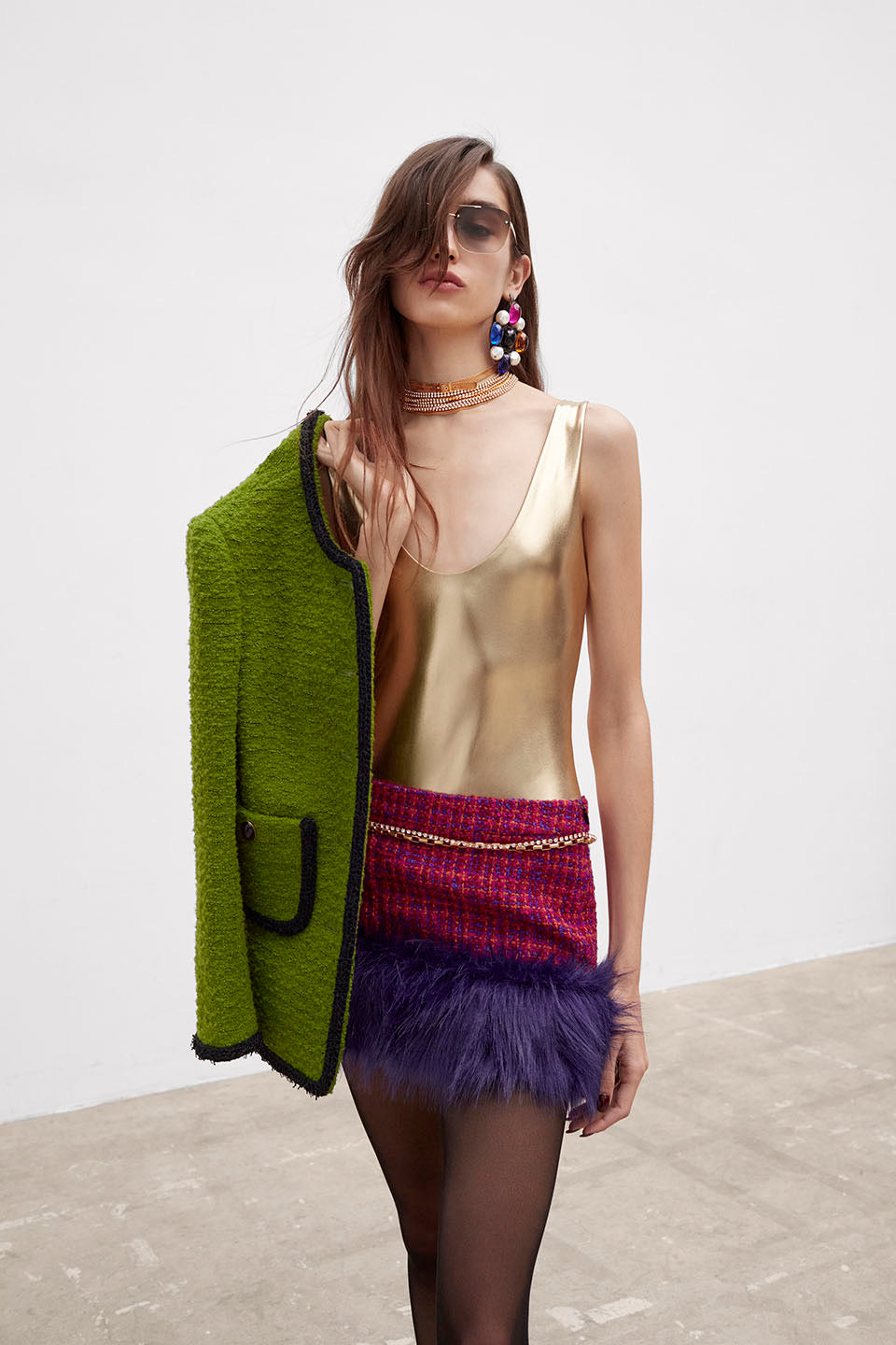 Saint Laurent green tweed jacket runway reference from 2021 collection