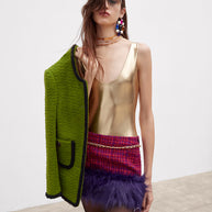 Saint Laurent green tweed jacket runway reference from 2021 collection