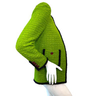 Saint Laurent green tweed jacket side view showing tailored silhouette