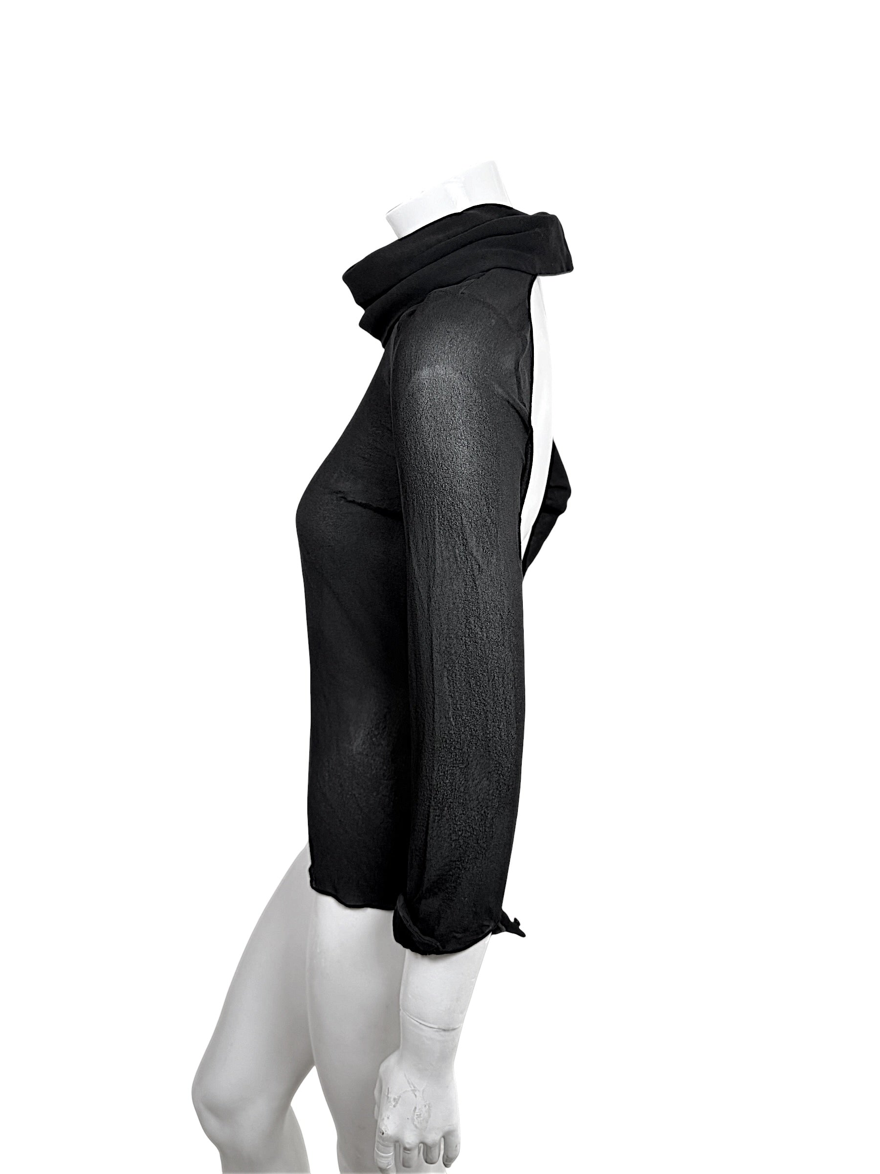 Saint Laurent Hedi Slimane black sheer silk open-back blouse from Spring Summer 2014, side profile