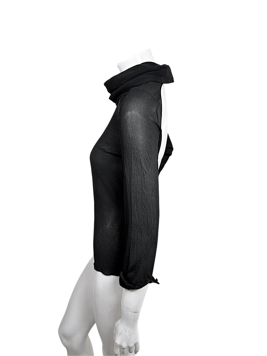 Saint Laurent Hedi Slimane black sheer silk open-back blouse from Spring Summer 2014, side profile