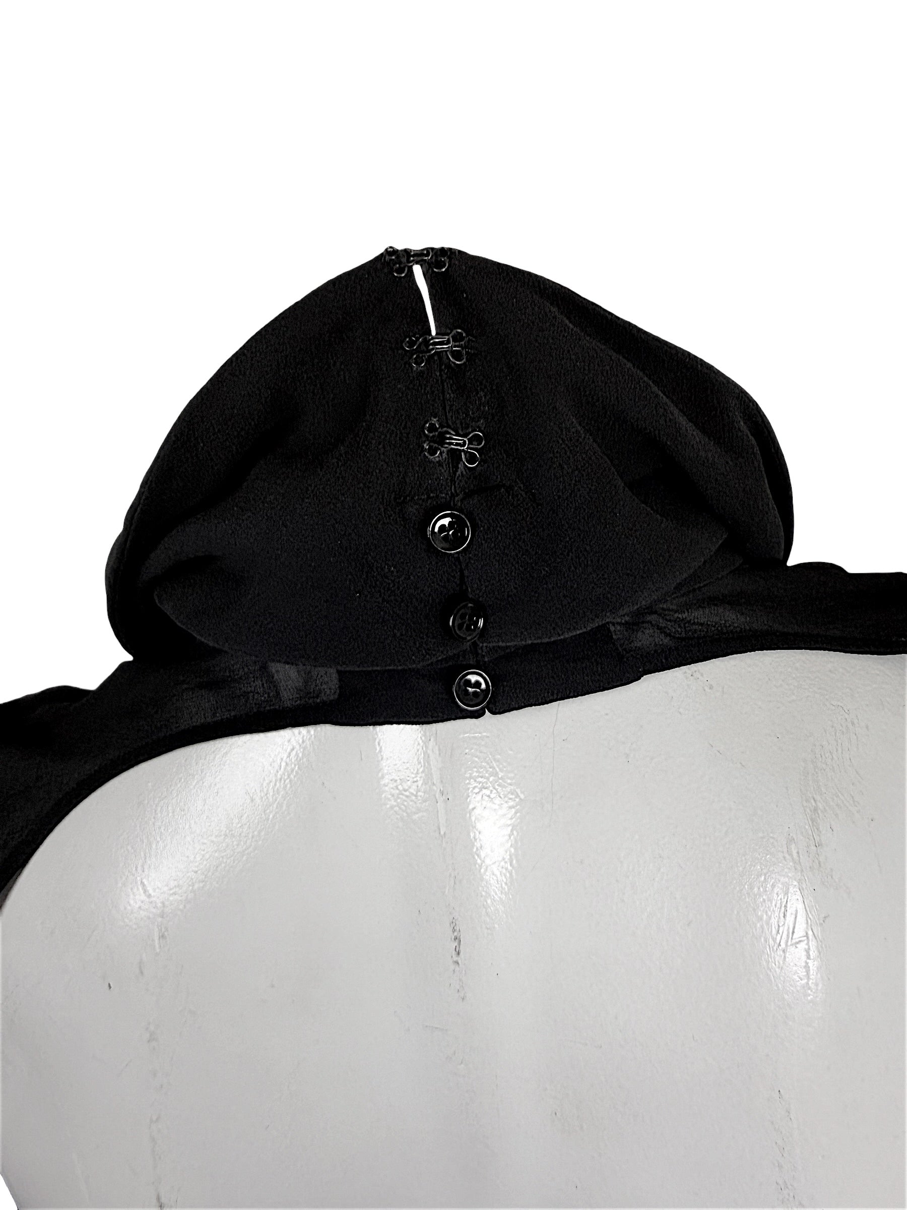 Saint Laurent SS14 sheer silk blouse back neckline with black buttons and hook-and-eye closures