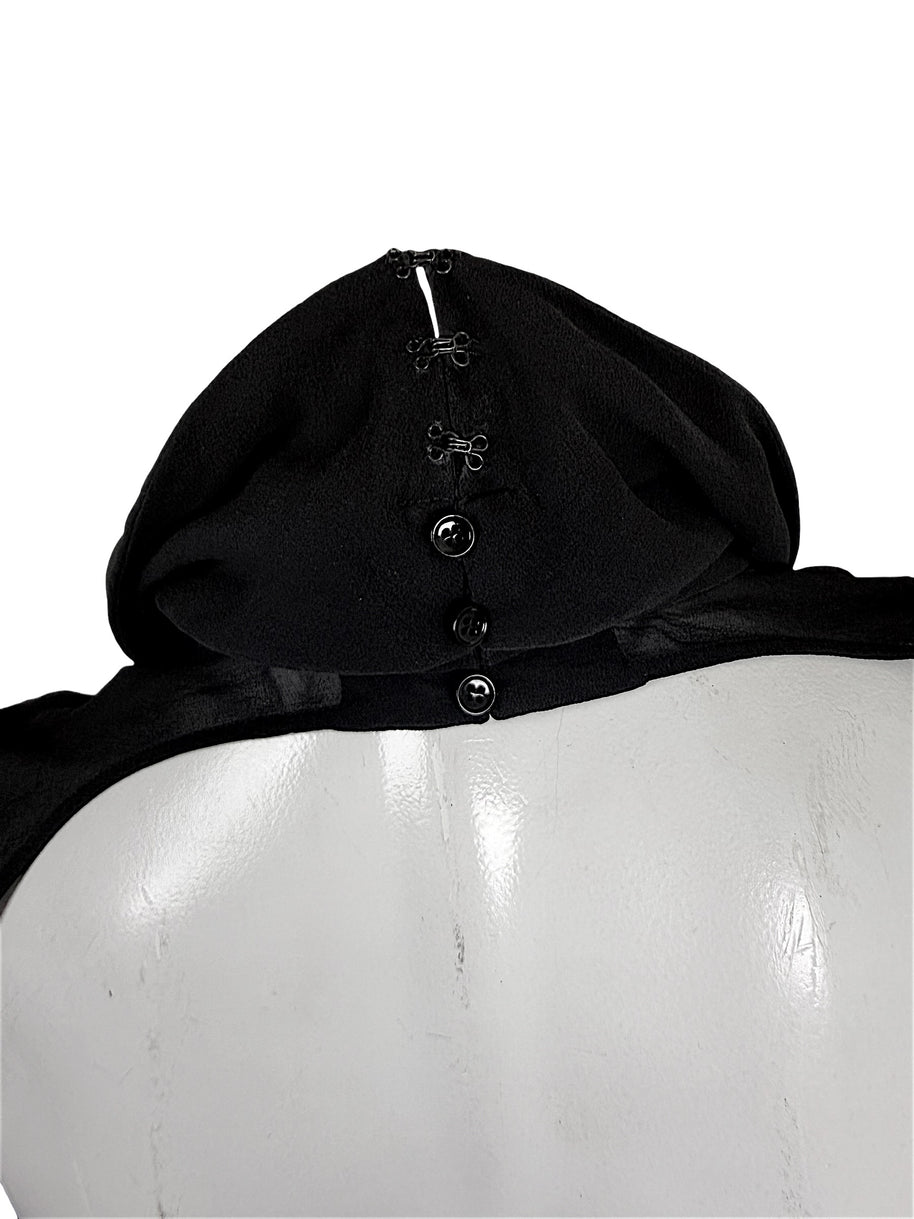 Saint Laurent SS14 sheer silk blouse back neckline with black buttons and hook-and-eye closures