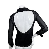 Saint Laurent SS14 Runway Look 19 sheer black silk blouse with dramatic open back, rear view
