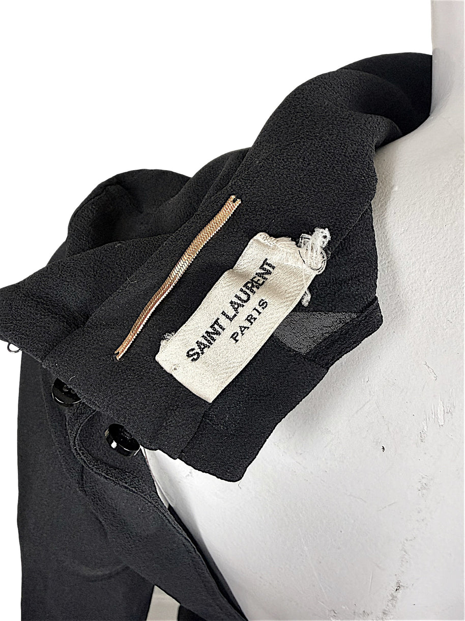 Saint Laurent Paris label inside Spring Summer 2014 Runway Look 19 black silk blouse