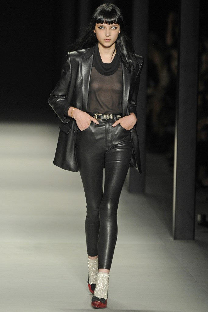 Saint Laurent Spring Summer 2014 Runway Look 19 by Hedi Slimane featuring the black sheer silk blouse