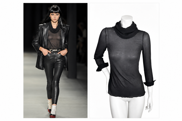 Saint Laurent Spring Summer 2014 Look 19 black sheer top shown on the runway and on a mannequin