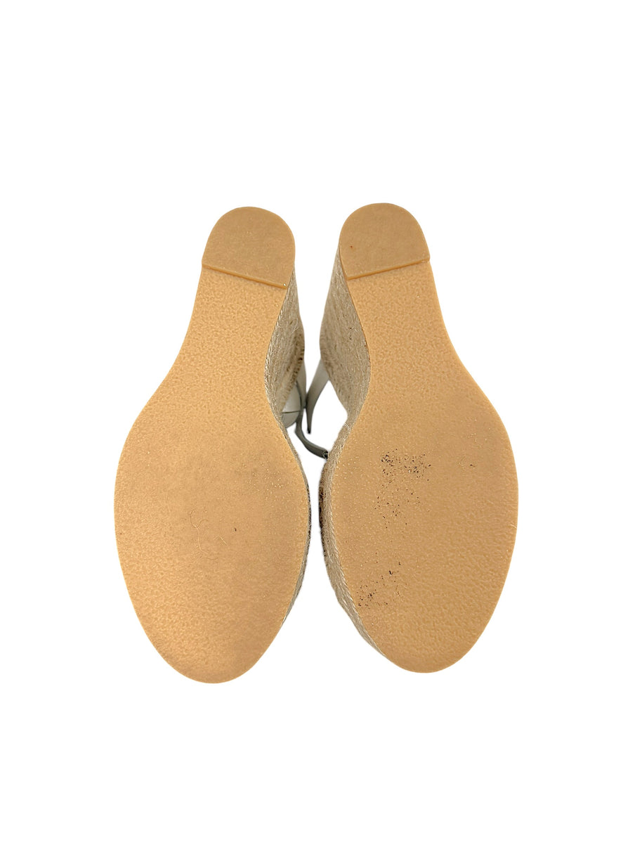 Saint Laurent Tribute espadrille platform wedge sandals size 37.5 outsole view showing wear consistent with age and use