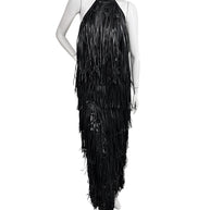Silvia Tcherassi Susa black fringe halter maxi dress from Resort 2024 Look 12, full front view