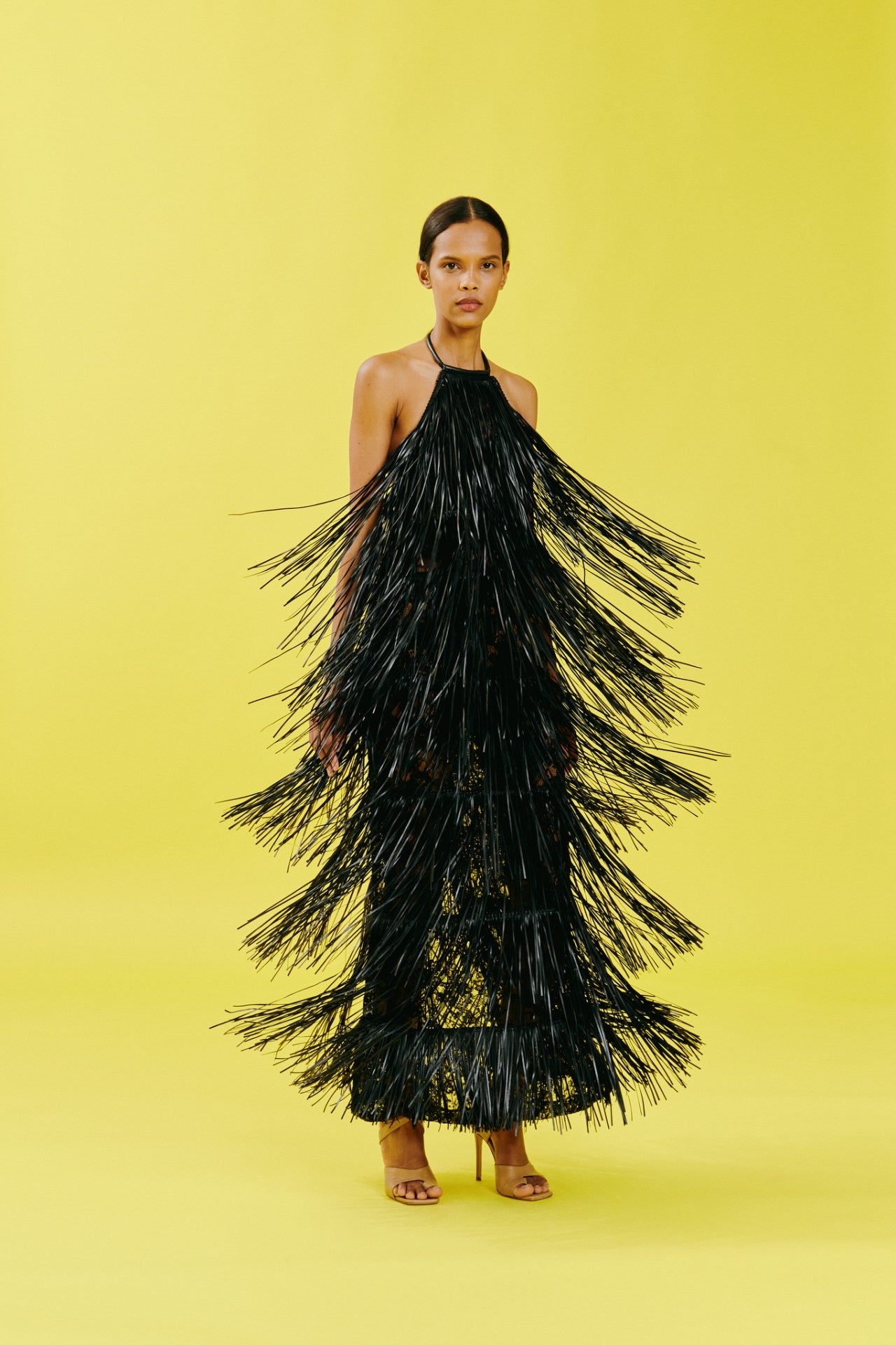 Silvia Tcherassi Susa black fringe dress presented as Look 12 from the Resort 2024 collection in WWD collection imagery