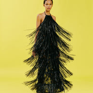 Silvia Tcherassi Susa black fringe dress presented as Look 12 from the Resort 2024 collection in WWD collection imagery
