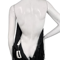 Close-up back view of Silvia Tcherassi Susa Resort 2024 dress showing plunging open back and halter closure