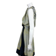 Sonia Rykiel Made in France silk dress showing draped bodice and asymmetric layered hem from side