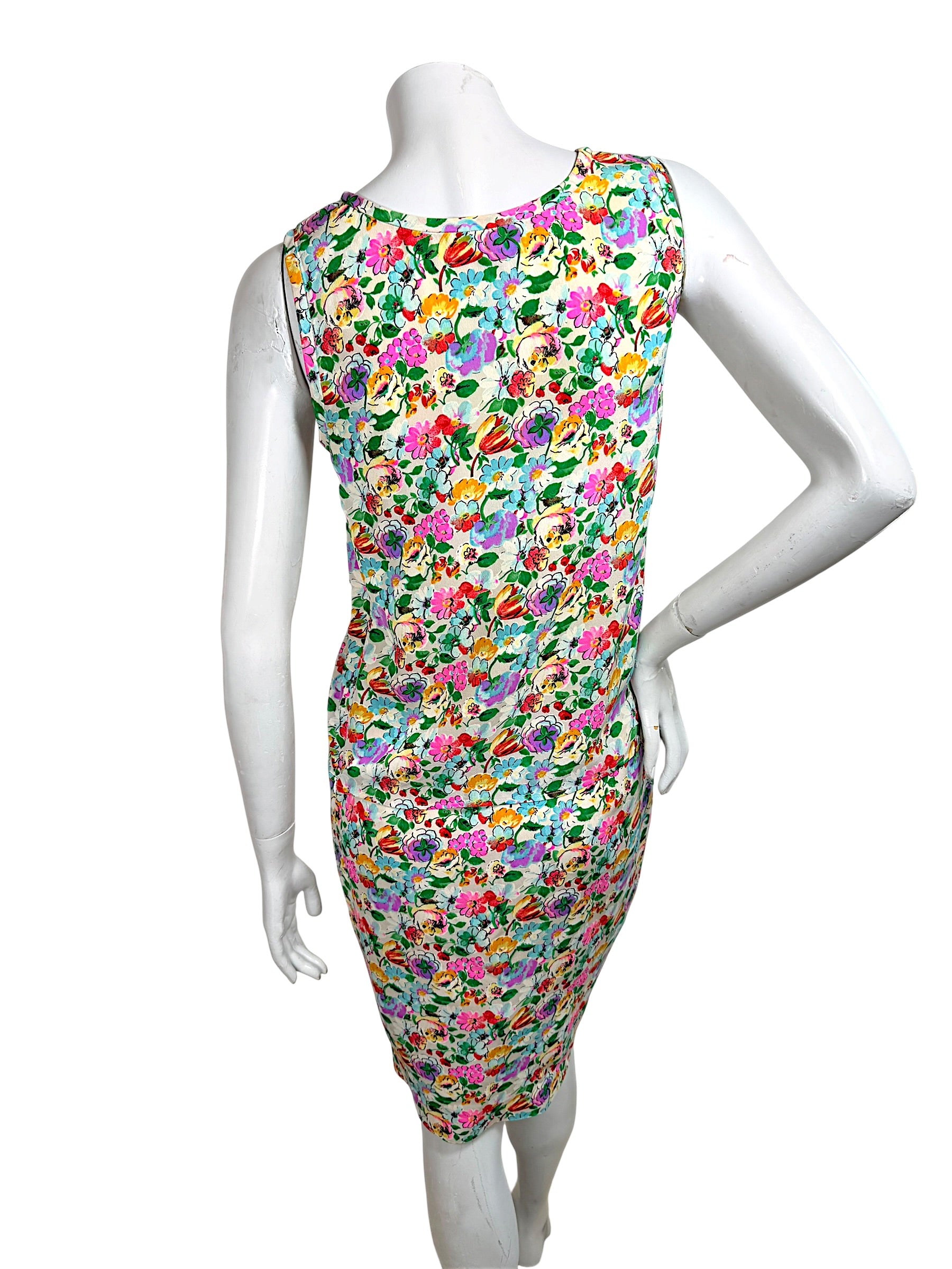 Back view vintage Ungaro floral silk skirt and blouse set
