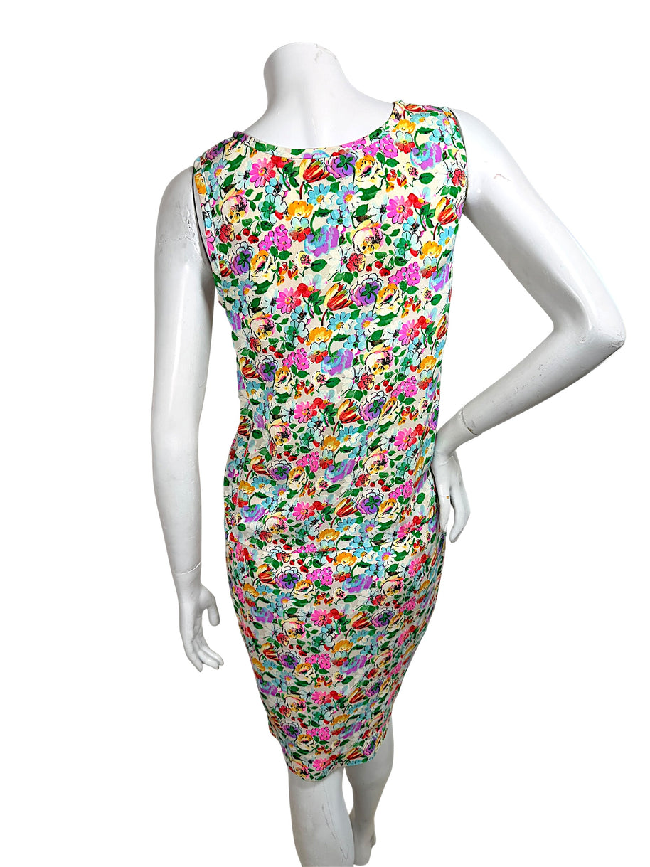 Back view vintage Ungaro floral silk skirt and blouse set