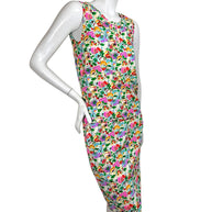 Ungaro vintage floral silk two piece set angled front view blouse and skirt