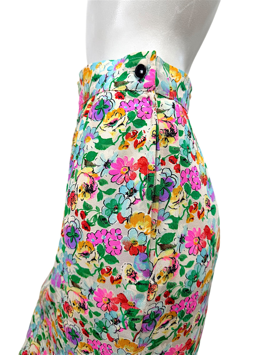 Side waistband detail Ungaro floral silk skirt with button closure