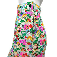 Side waistband detail Ungaro floral silk skirt with button closure