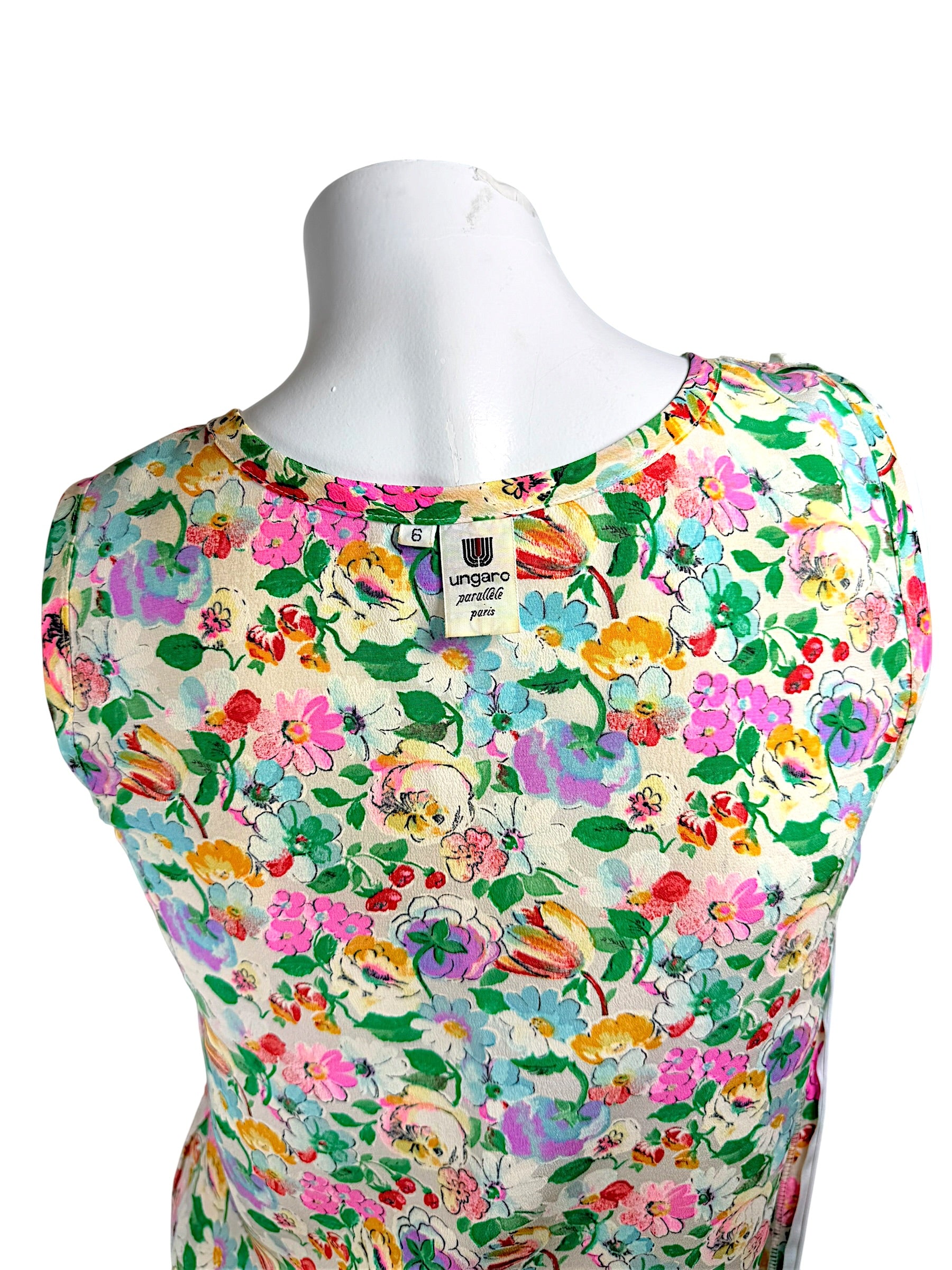 Emanuel Ungaro Parallele Paris vintage label on floral silk blouse