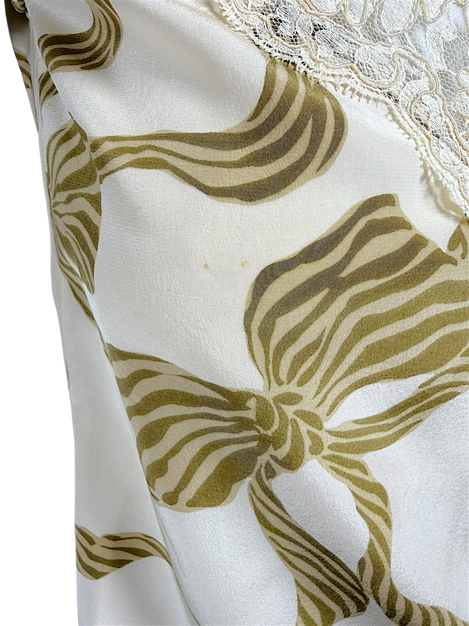 Valentino silk fabric close up showing minor marks consistent with age