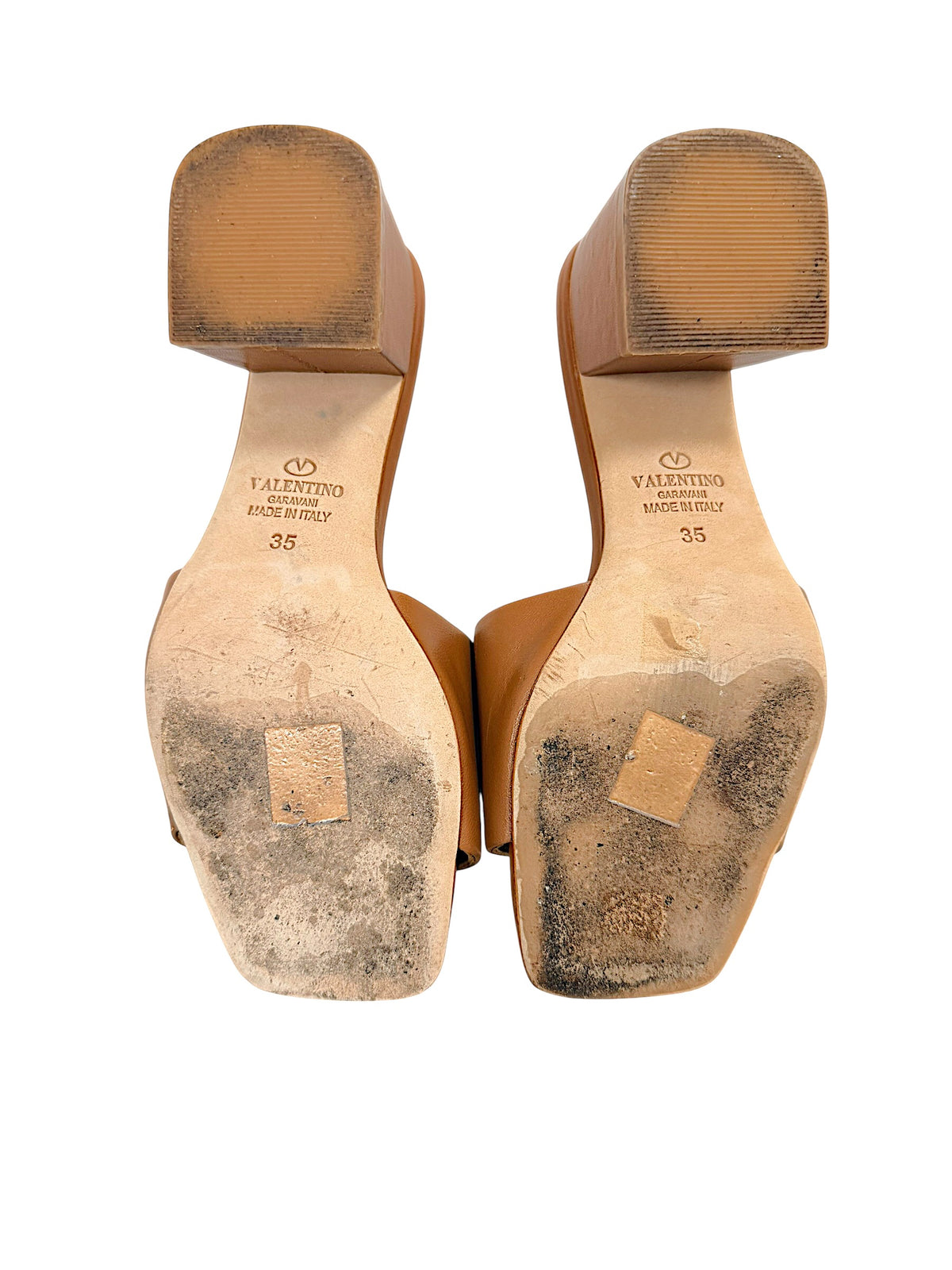 Valentino Garavani VLogo sandals leather outsoles showing wear consistent with previous use