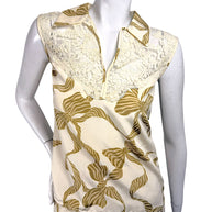 Valentino lace collar silk blouse ivory bow print front detail