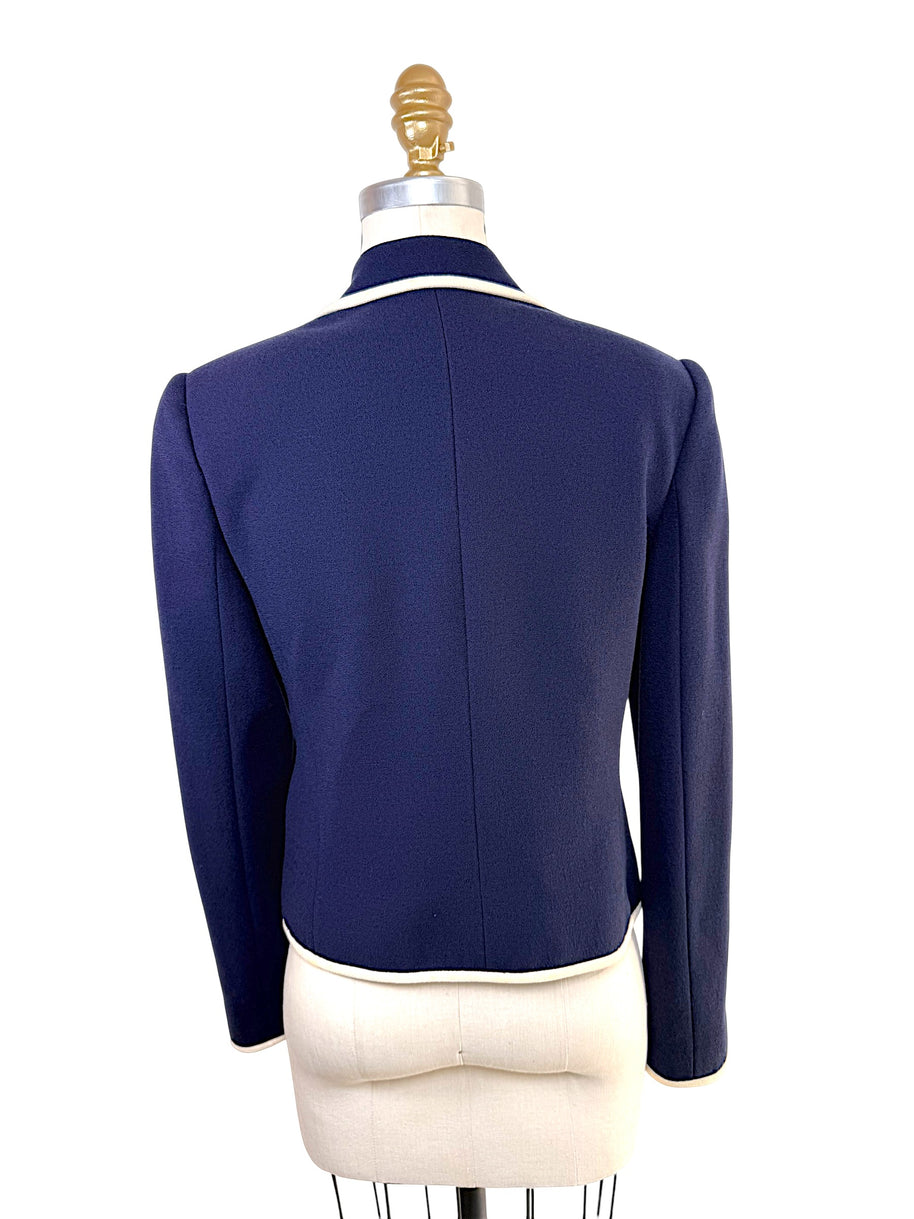 Back view of vintage Valentino navy cropped blazer jacket