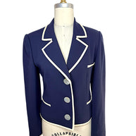 Vintage Valentino navy cropped blazer with ivory contrast trim front view