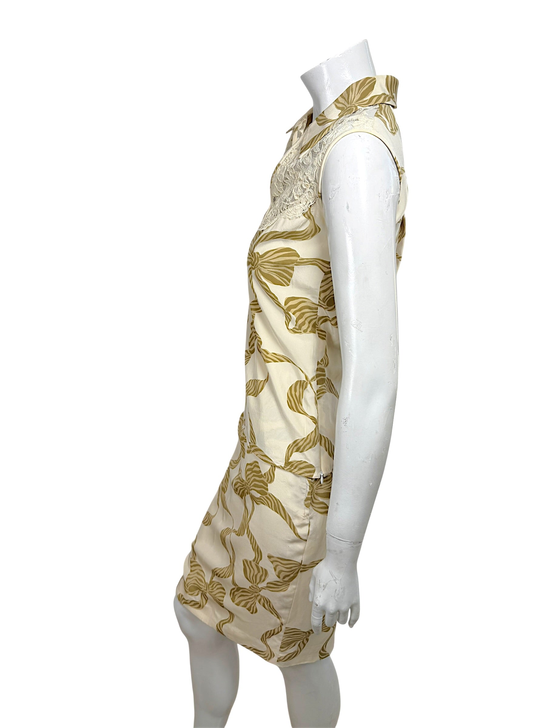 Valentino silk blouse and skirt side view sleeveless construction detail