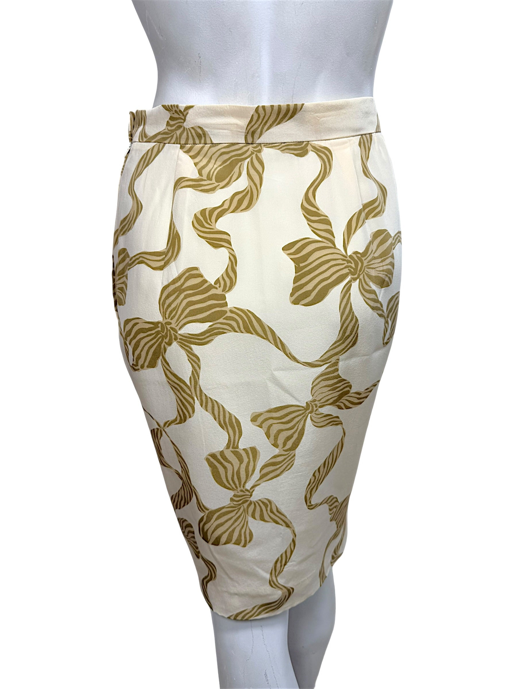 Valentino skirt waistband back detail ivory silk bow print