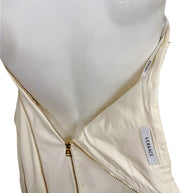Interior Versace label and construction detail on Spring 2009 ivory runway documented dress