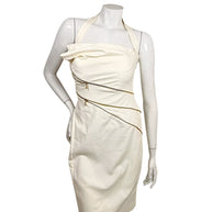 Versace Spring 2009 Runway Look 6 ivory halter dress with gold exposed zipper detailing, front view