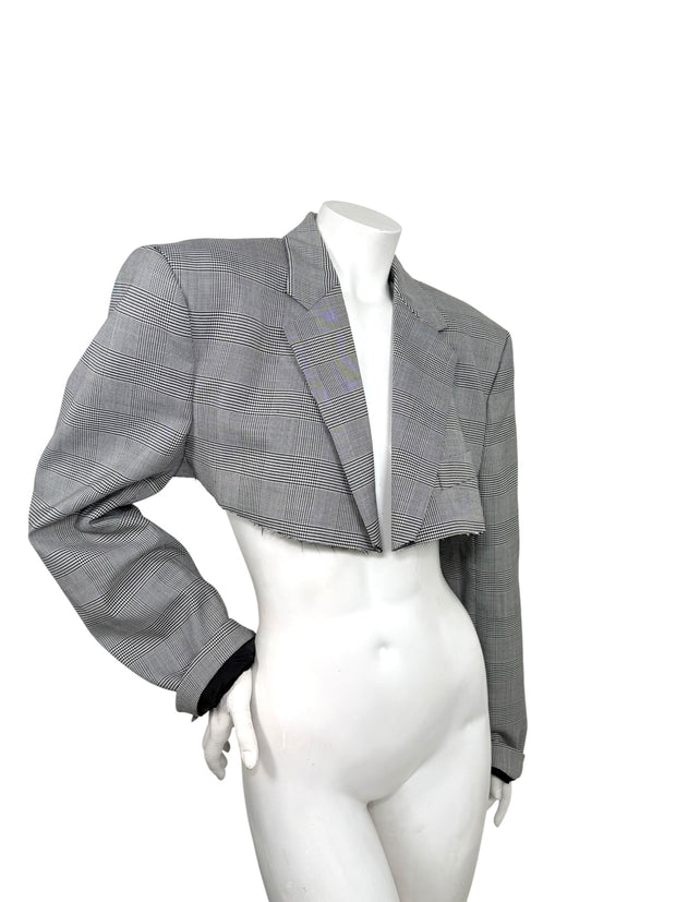 Vetements Garderobe cropped plaid blazer size S angled front view