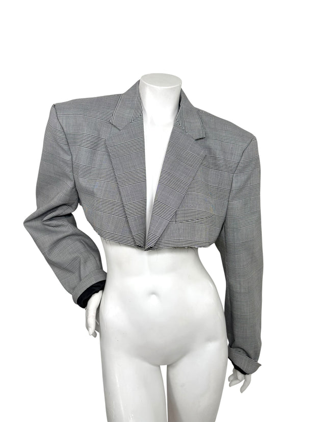 Vetements Garderobe cropped plaid blazer size S front view