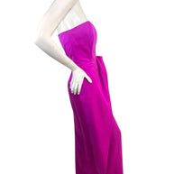 Left profile view of vintage Victor Costa strapless fuchsia column gown