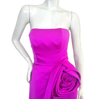Close-up of strapless bodice on vintage Victor Costa fuchsia formal gown