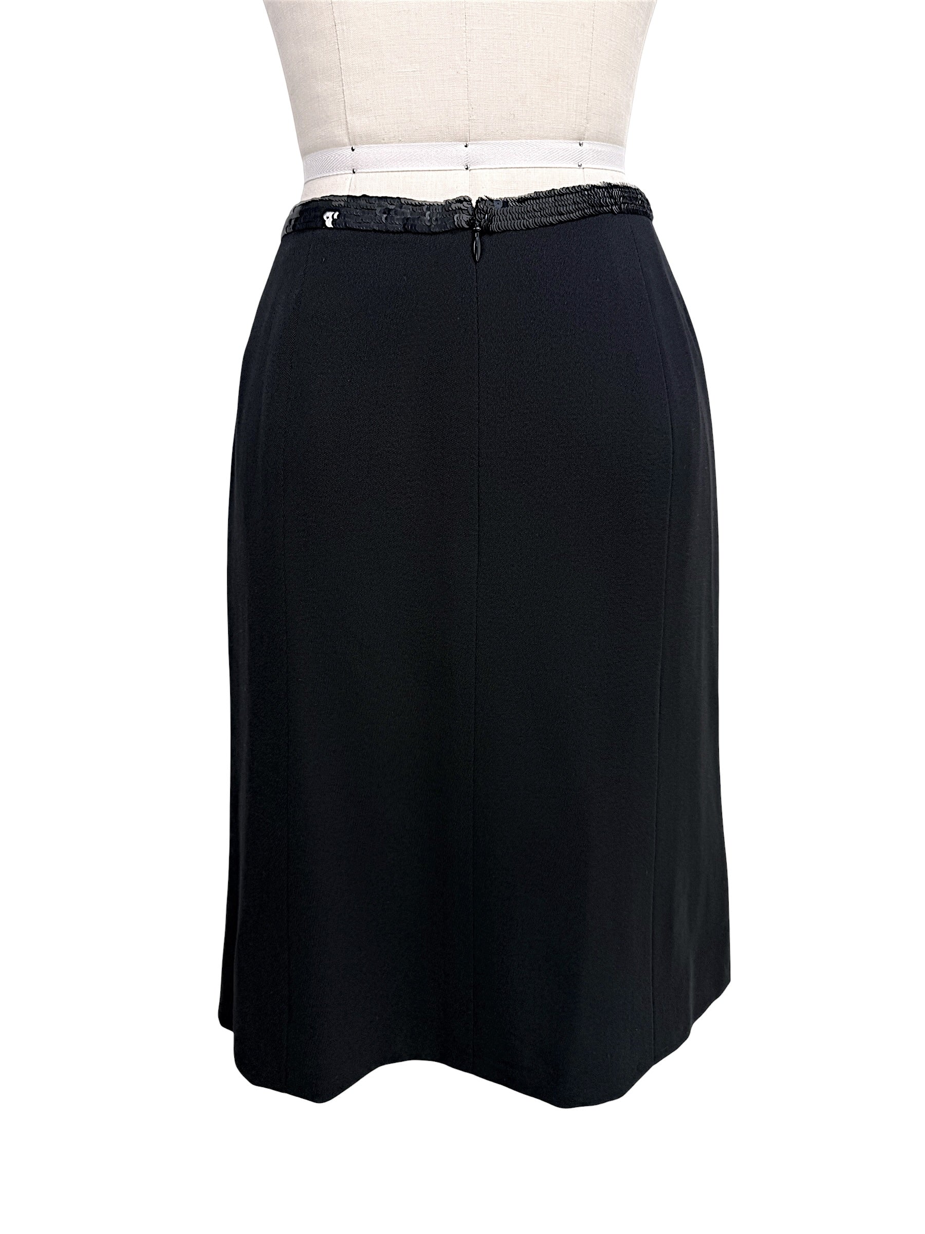Back view of vintage Chanel black skirt with sequined waistband detail